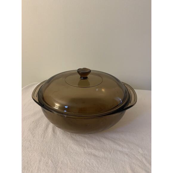 PYREX 024 2L Corning Amber Brown Glass Round Bowl Casserole Dish with Lid Basket - Picture 8 of 16